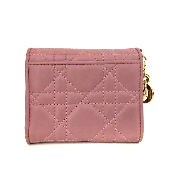 Authentic Christian Dior Cannage Leather Compact Trifold Wallet W/ Charm Pink - Picture 4 of 9